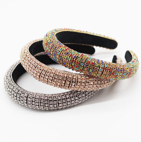 Baroque Full Crystal Hair Bands For Women Lady Luxury Shiny Padded Diamond Headband Hair Hoop