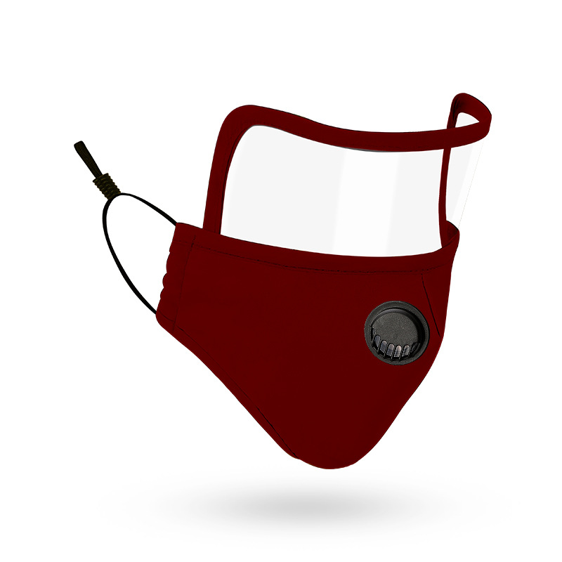 Deep burgundy Lens Mask with integrated clear eye shield on white, evoking the confident after state of daily protection