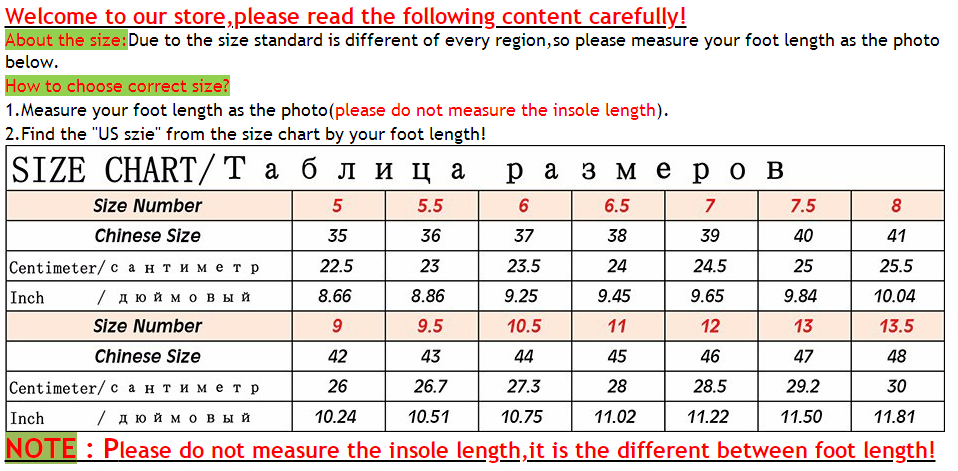 Men's Fast Drying Hiking Shoes size chart