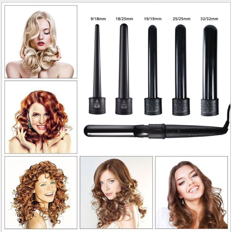 Five interchangeable barrels for different curl shapes