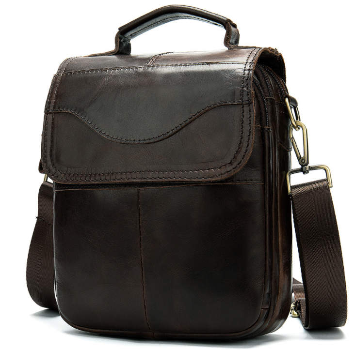 Quality Original Leather Male Casual Shoulder Messenger bag Cowhide Fashion Cross-body Bag 8" Pad