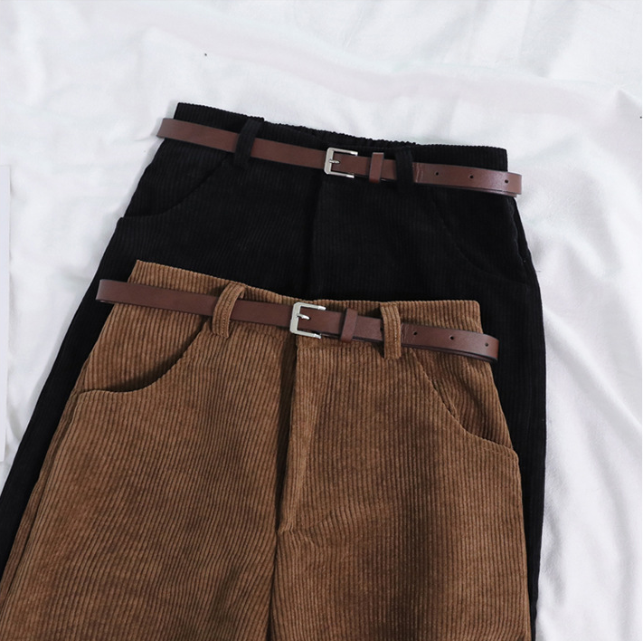 High Waist Corduroy Wide Leg Pants Female Vintage Brown Black Straight Trouser Without Belt Women Casual Harajuku Bottoms