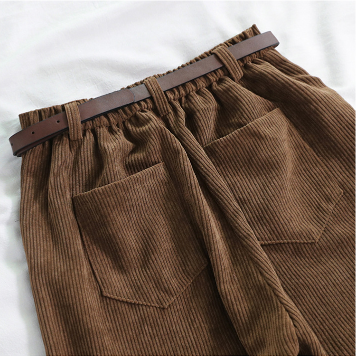 High Waist Corduroy Wide Leg Pants Female Vintage Brown Black Straight Trouser Without Belt Women Casual Harajuku Bottoms