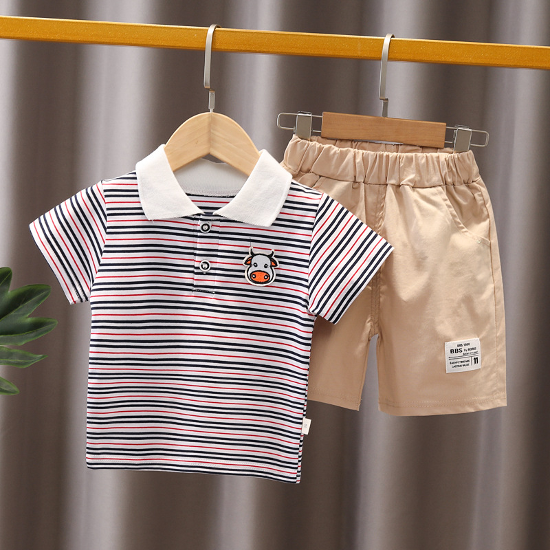 Clothing - 1-5 year old baby striped short  2 piece jean shorts set for children