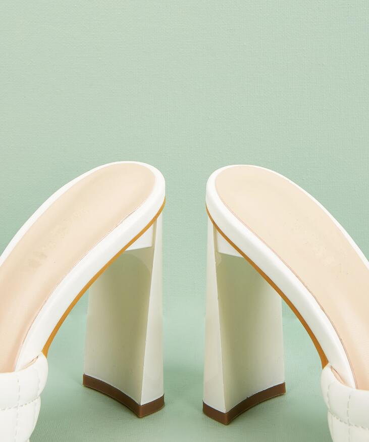 Summer Comfortable Soft Pu Leather Women Mules Slippers Outdoor Square Head High Heels Party Female Shoes image 8