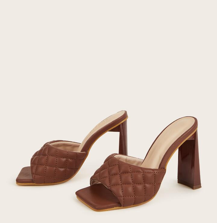 Summer Comfortable Soft Pu Leather Women Mules Slippers Outdoor Square Head High Heels Party Female Shoes image 2