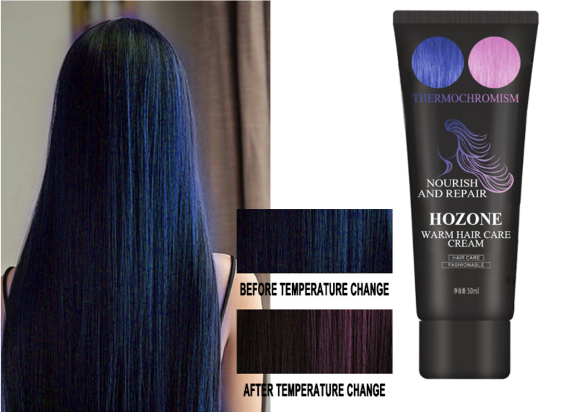 Thermochromic cream tube with blue and reddish hair results