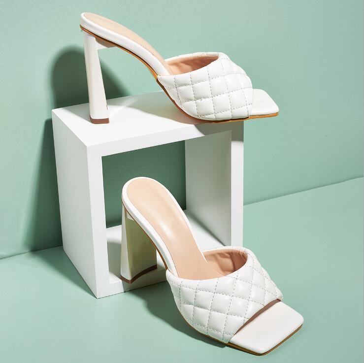 Summer Comfortable Soft Pu Leather Women Mules Slippers Outdoor Square Head High Heels Party Female Shoes