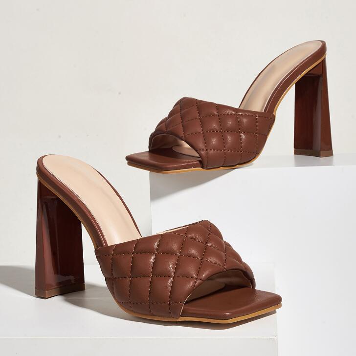 Summer Comfortable Soft Pu Leather Women Mules Slippers Outdoor Square Head High Heels Party Female Shoes image 6