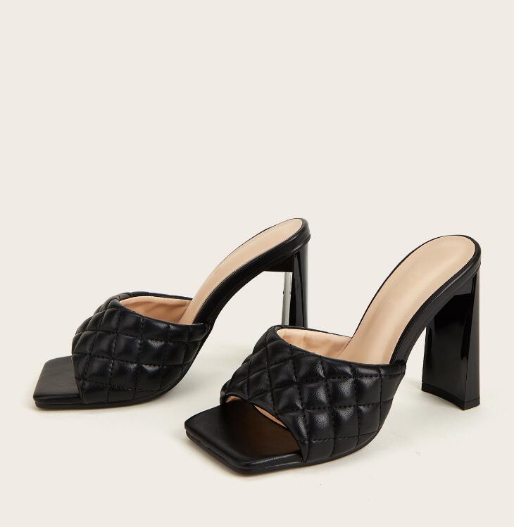 Summer Comfortable Soft Pu Leather Women Mules Slippers Outdoor Square Head High Heels Party Female Shoes image 3