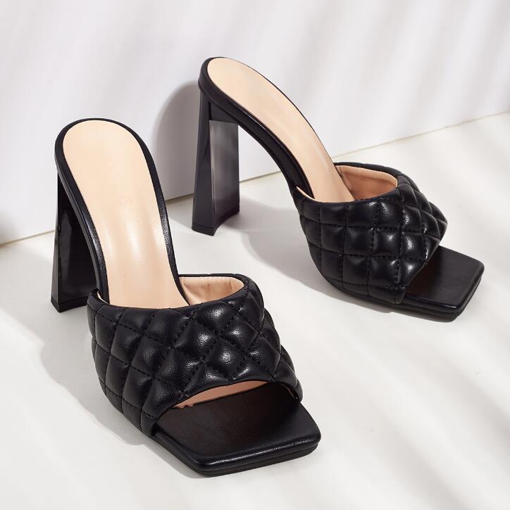 Summer Comfortable Soft Pu Leather Women Mules Slippers Outdoor Square Head High Heels Party Female Shoes image 7