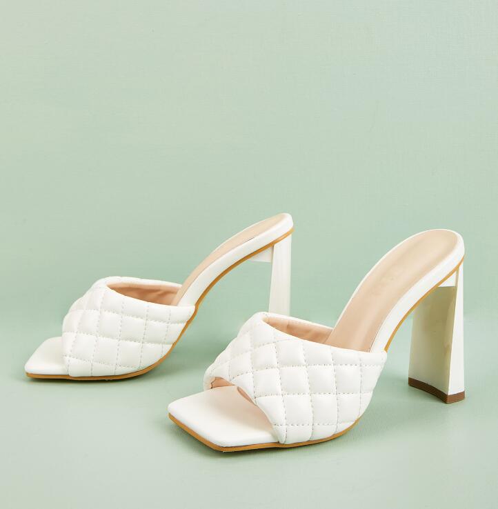 Summer Comfortable Soft Pu Leather Women Mules Slippers Outdoor Square Head High Heels Party Female Shoes image 4