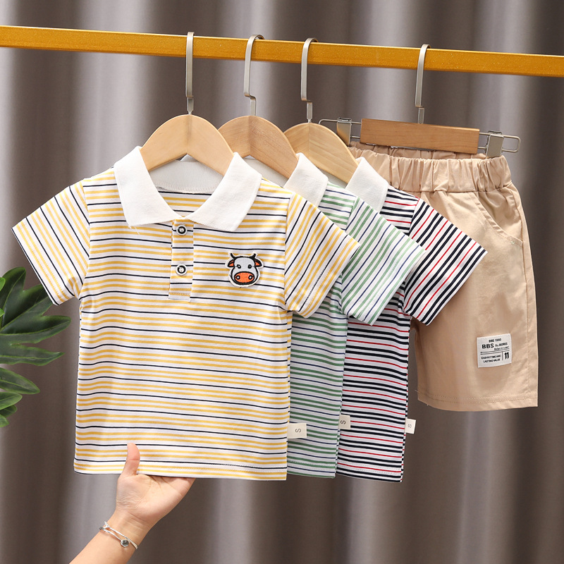 Clothing - 1-5 year old baby striped short  2 piece jean shorts set for children