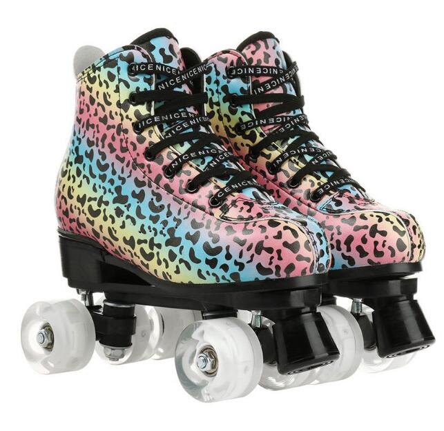 Outdoor Quad Roller Skate Sneaker Skating Blade Leopard Pattern Breathable Abec-7 4 Wheels Shoes image 2