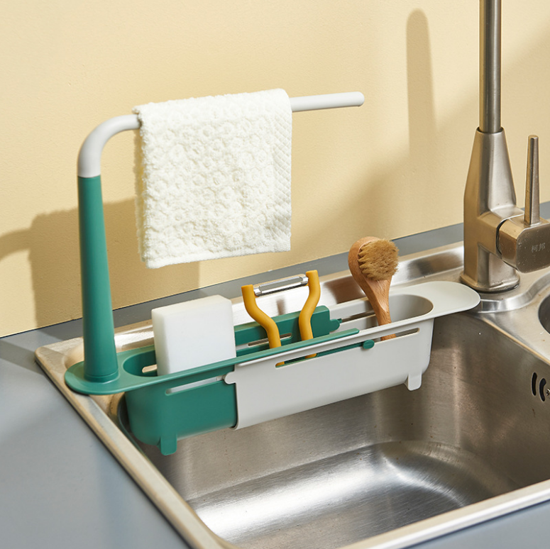 Water Rack Kitchen Retractable Drain Rack Filter Sink Vegetable Drain Basket Household Dishwashing Cloth Storage Rack