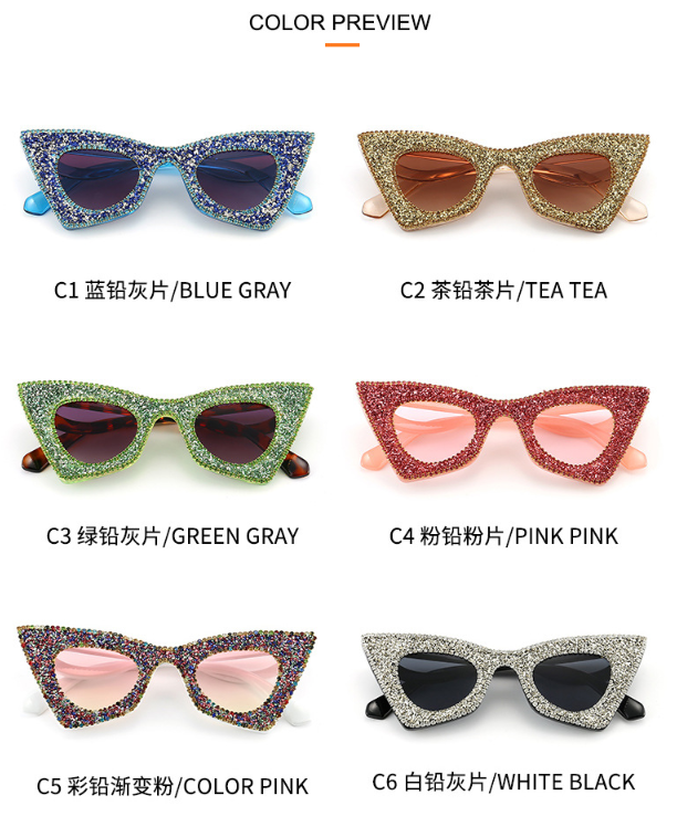 Big-framed Square Sunglasses For Men And Women Stylish Sunglasses Stage Performance Colored Diamond With Diamonds Glasses