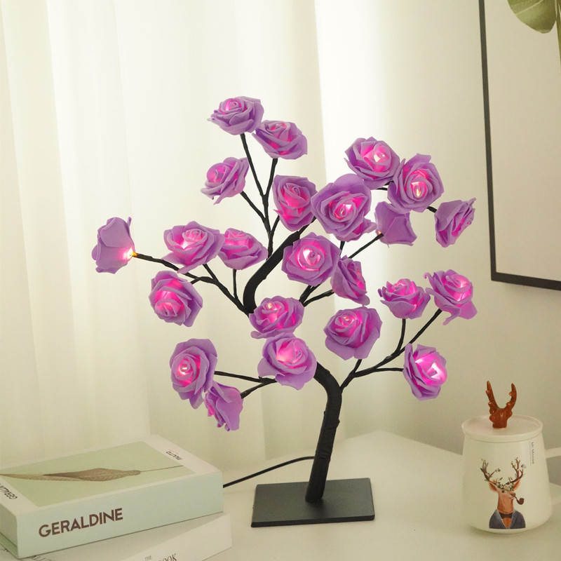 Led Rose Tree Bouquet Table Lamp Bedside Night Light USB Powered Home Decoration Exquisite