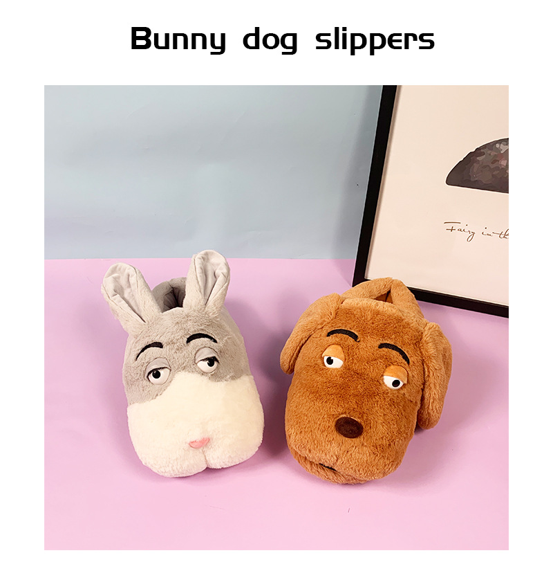 Big Eyes Rabbit and Dog Plush Slippers Floor Home Plush Thick Cotton Shoes All-inclusive Thick Cotton Slippers image 4