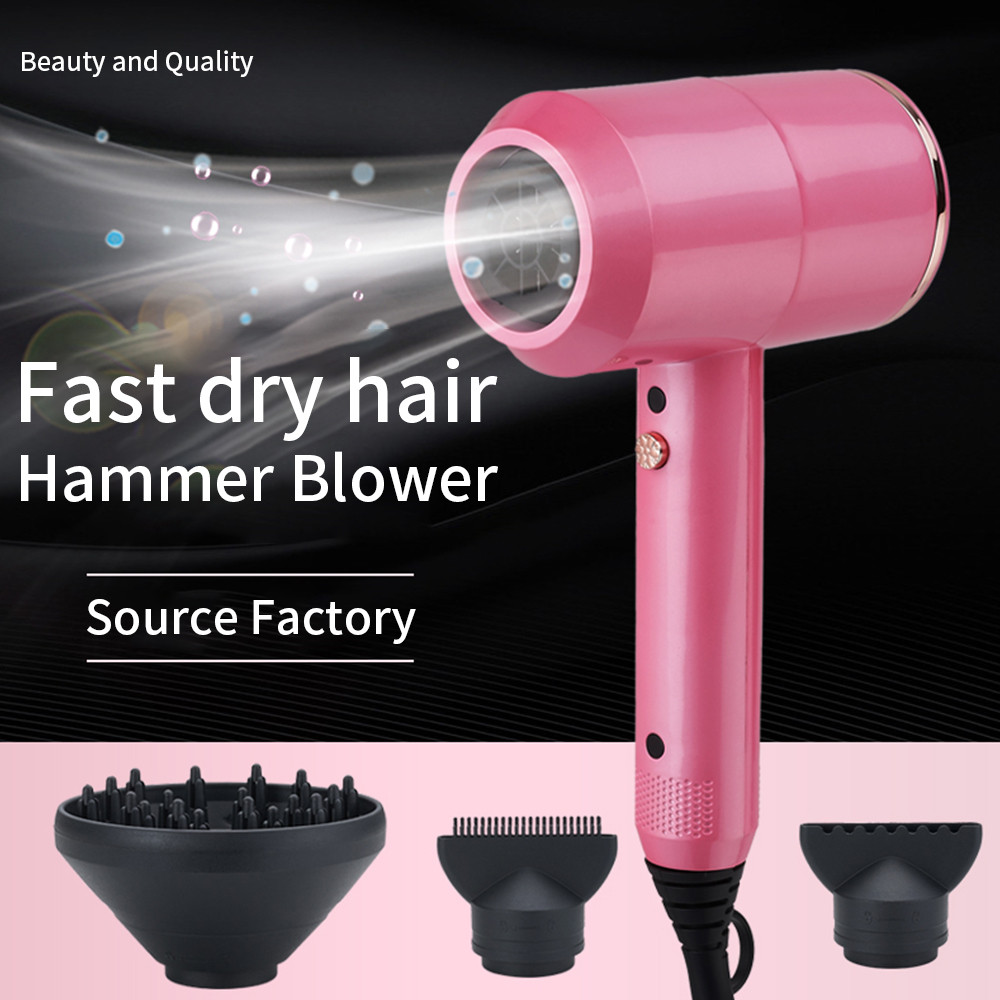 Pink hair dryer showing front nozzle and airflow