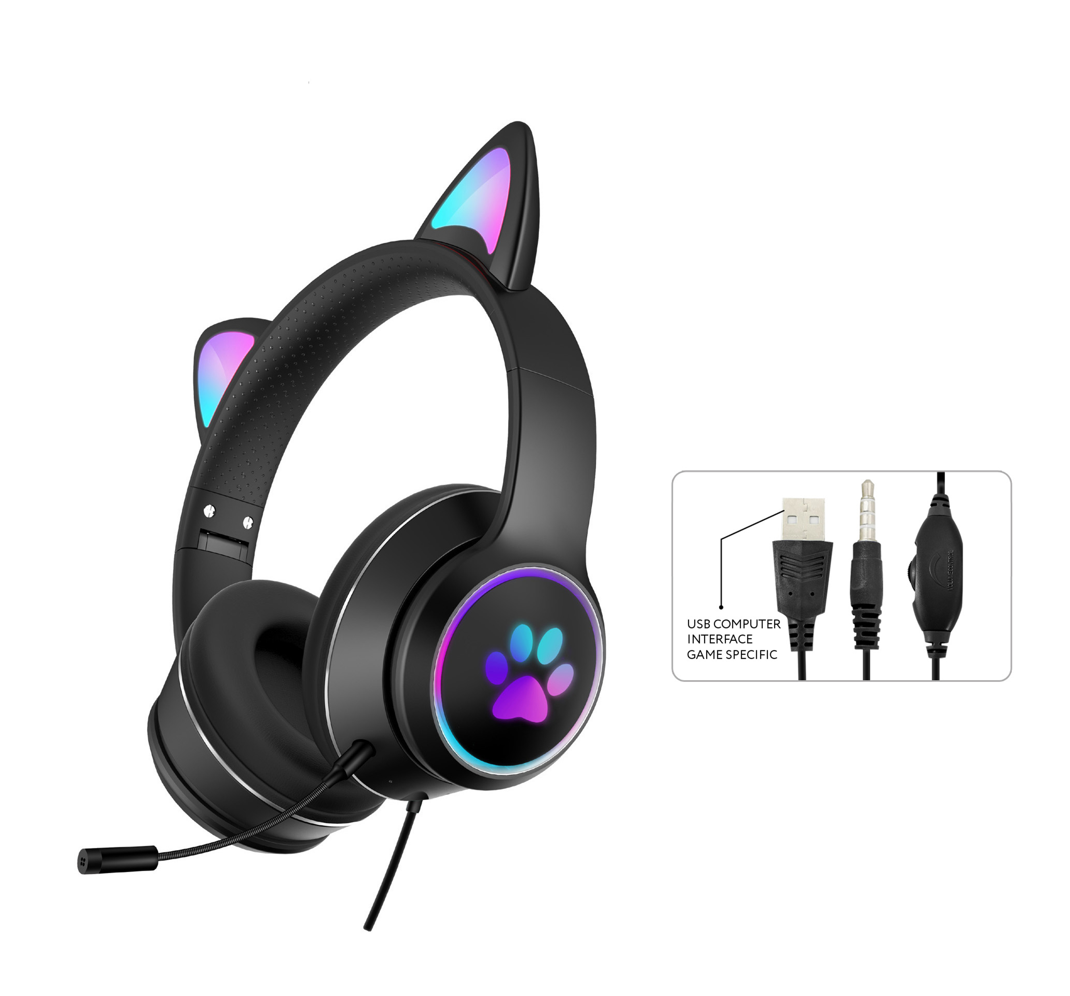 AKZ-022 RGB Cat Ear Gaming Headset kabelgebunden 7.1 Stereo LED Mikrofon 3,5 mm & USB - Bild 11 von 14
