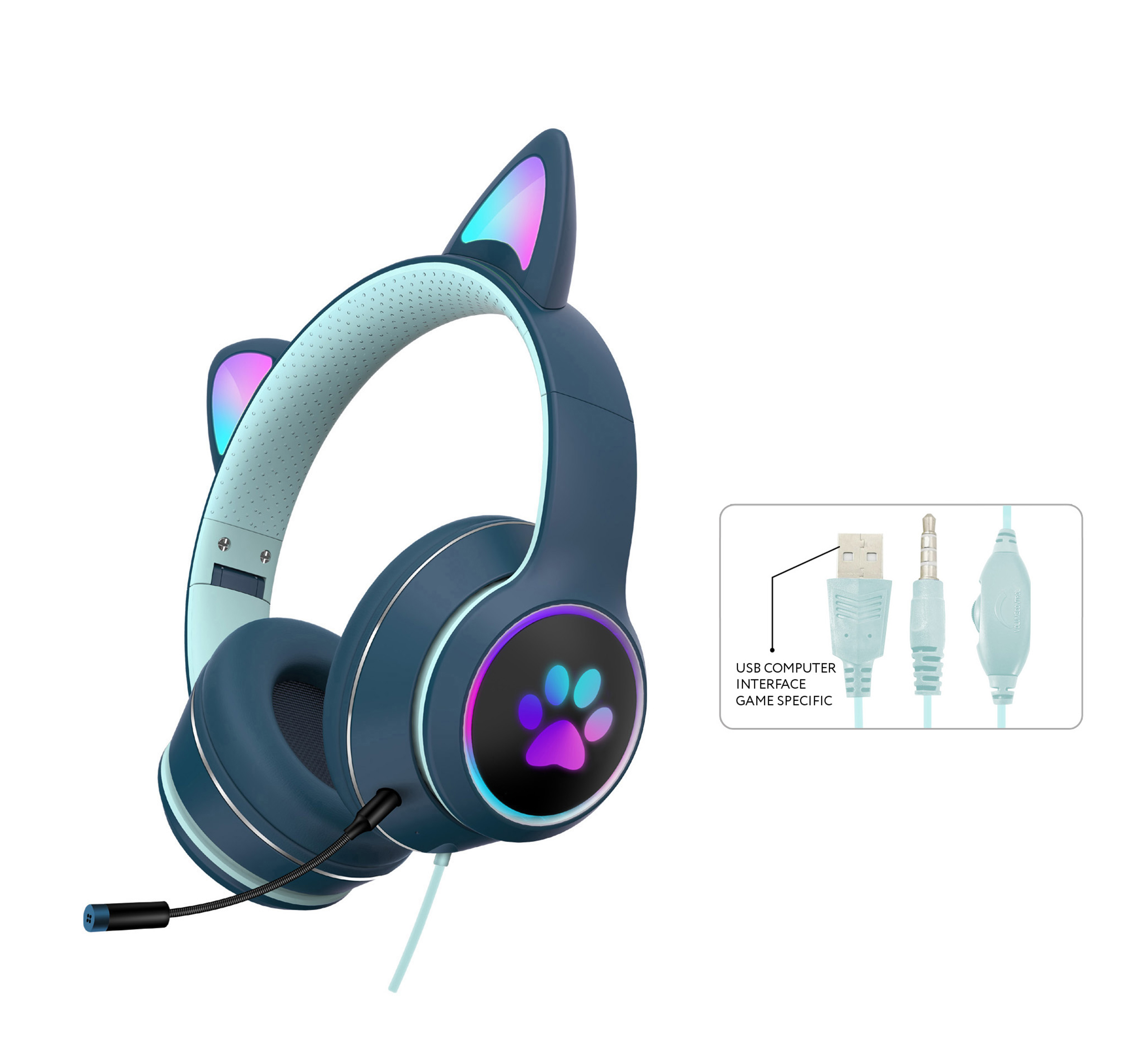AKZ-022 RGB Cat Ear Gaming Headset kabelgebunden 7.1 Stereo LED Mikrofon 3,5 mm & USB - Bild 14 von 14