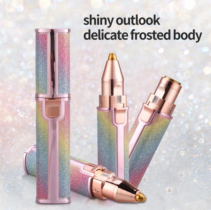 Frosted trimmer showing two detachable grooming ends