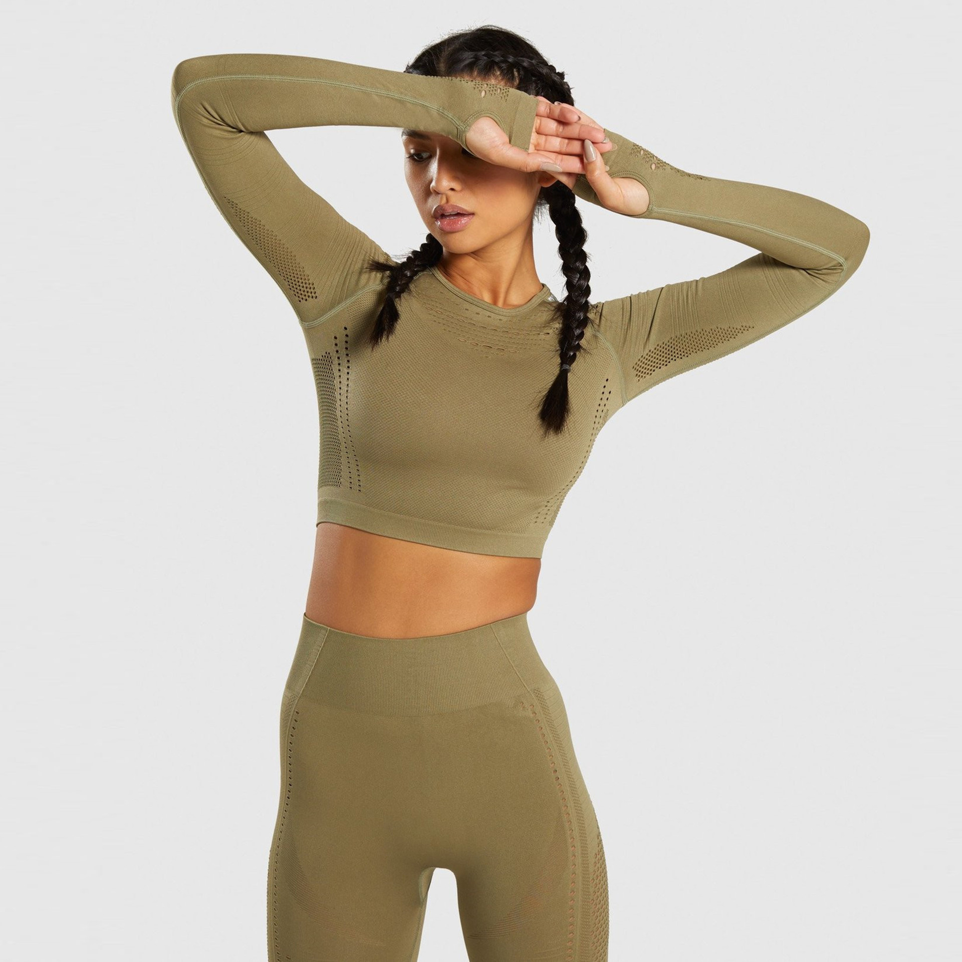Pure Color Yoga Clothes Suit Women's Sports Running Fitness Clothes Sweat Absorbent Breathable Yoga Clothes Long Sleeve Quick Drying Clothes 5