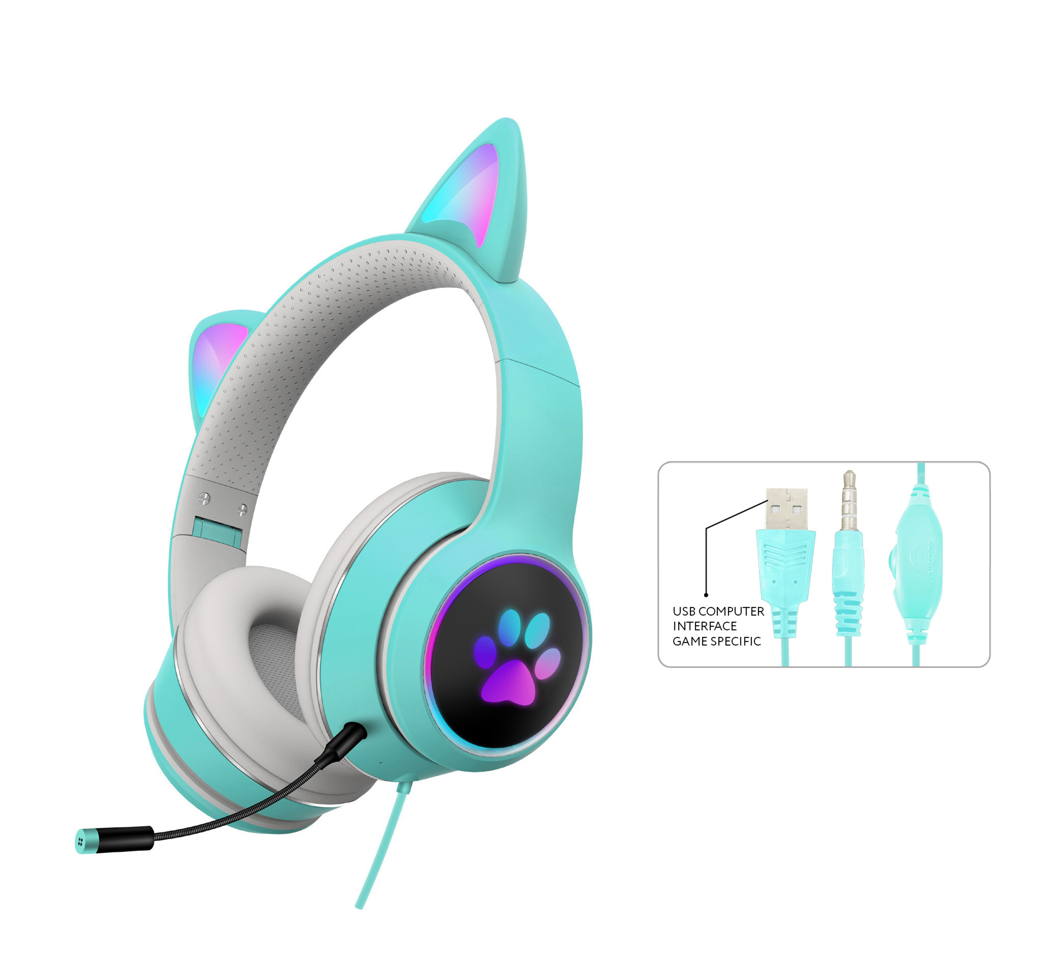 AKZ-022 RGB Cat Ear Gaming Headset kabelgebunden 7.1 Stereo LED Mikrofon 3,5 mm & USB - Bild 13 von 14
