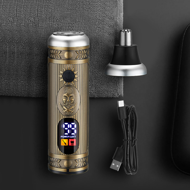 Compact detail trimmer with nose grooming attachment and cable