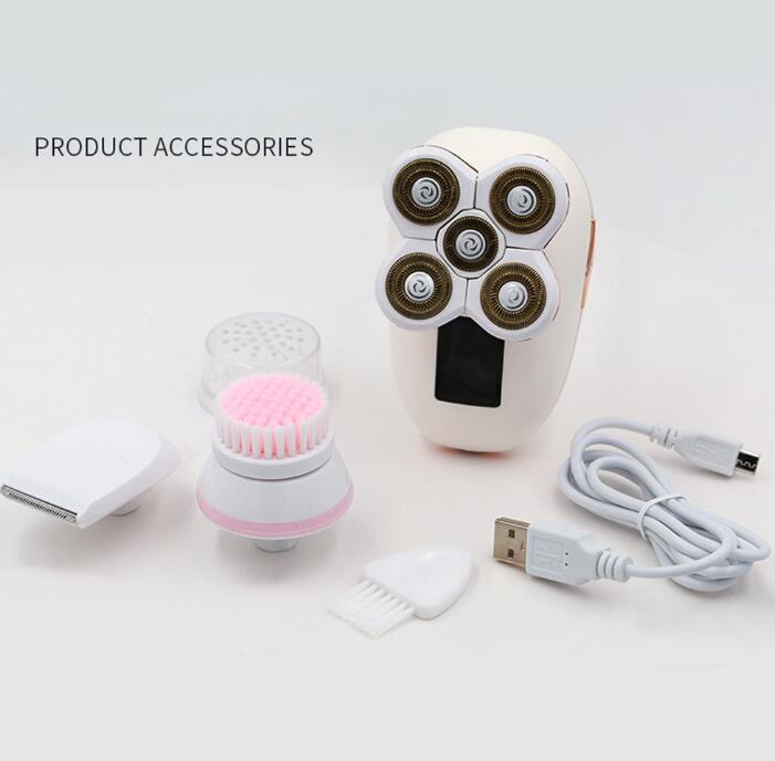 Glossy white shaver with metallic rose-gold finish