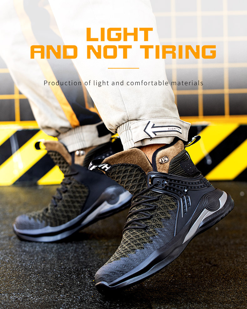 High-Top Men's Anti-Smashing And Anti-Piercing Steel-Toed Safety Shoes Lightweight Protective Work Shoes