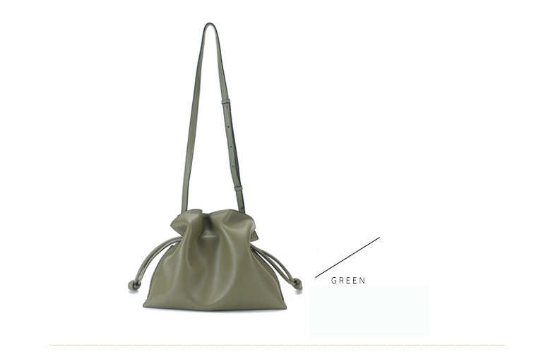 Leather Drawstring Pouch Handbag green