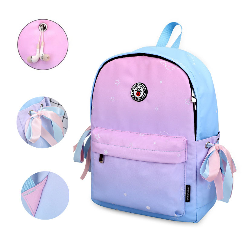 small fresh gradient color junior high school student schoolbag high school student backpack bow