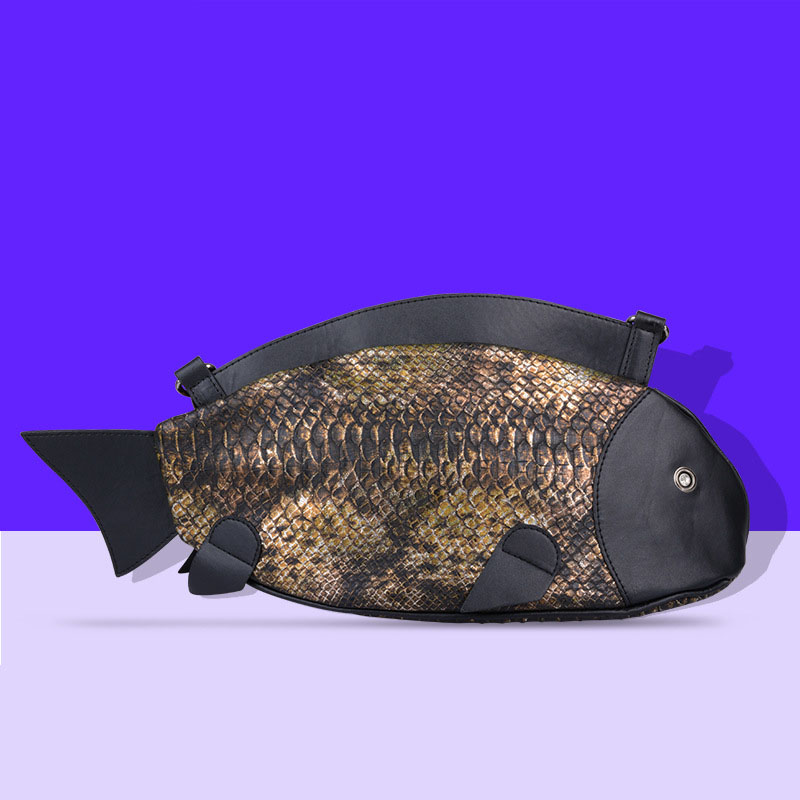 Personality street trend simulation fish bag large capacity retro creative 3D bionic fish PU