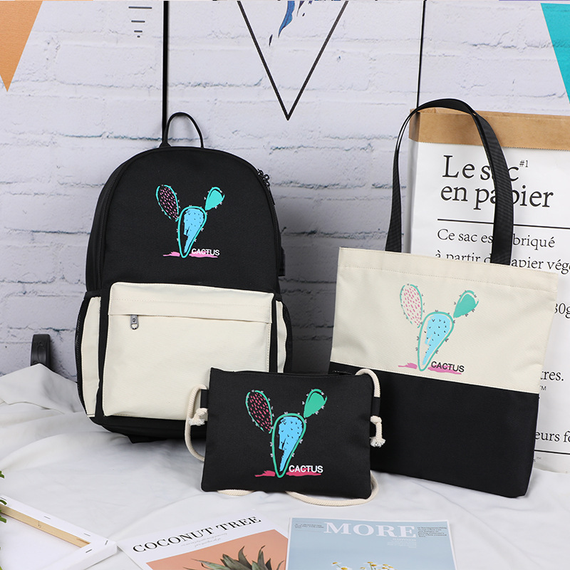 ins School bag USB backpack girl junior high school students Mori three piece backpack fashion