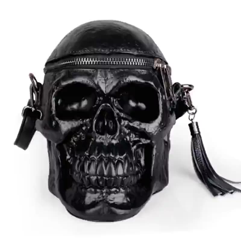3D creative female personality funny skull black men's shoulder bag silicone messenger bag