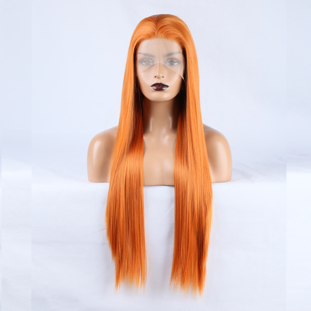 Natural-looking lace-front hairline on orange wig