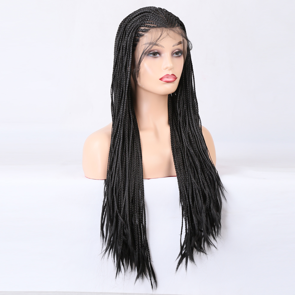 Three-quarter view showing full length and dense braid coverage