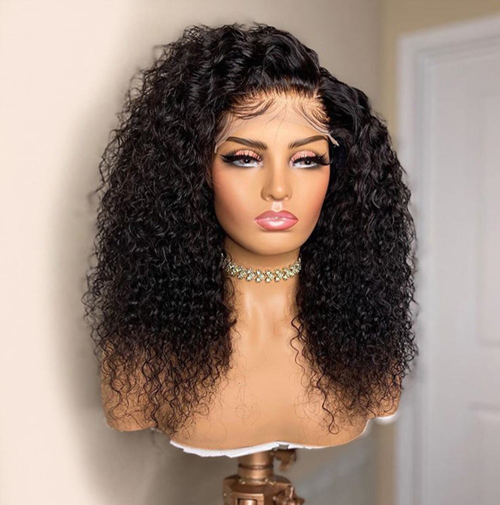 Angled view showing dense defined shoulder-length curls