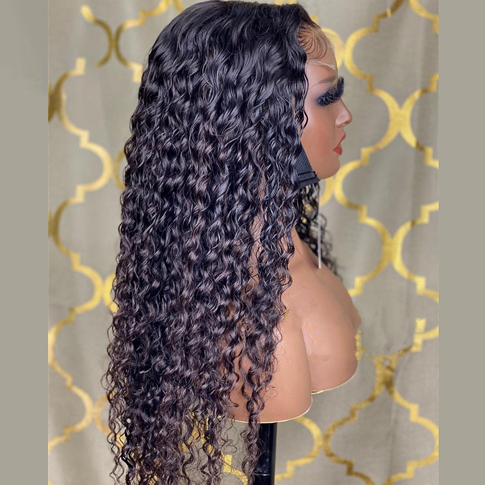 Side silhouette of long wig with dense uniform defined curls