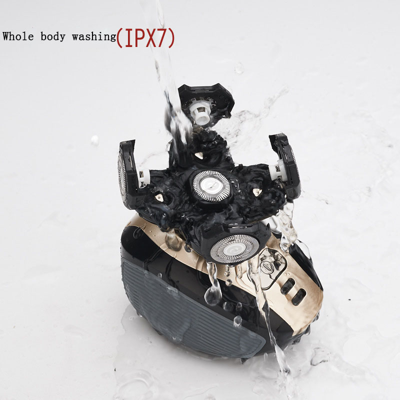 Shaver covered by running water with IPX7 claim