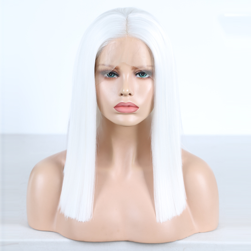 Front view showing white straight bob silhouette