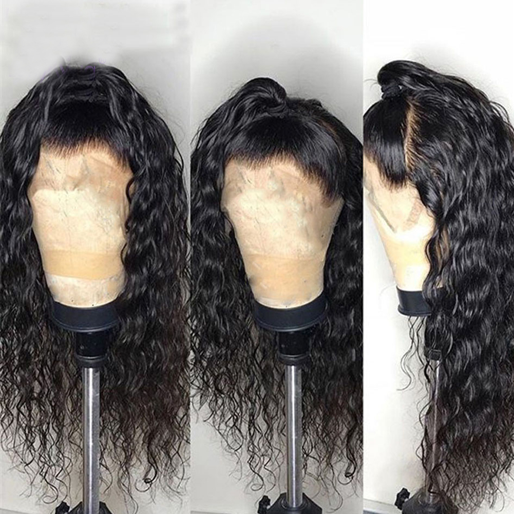 Three-view collage showing wig shape and long curls