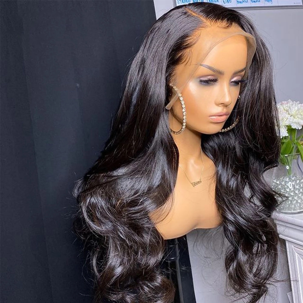 Glossy silky human hair strands on lace front wig