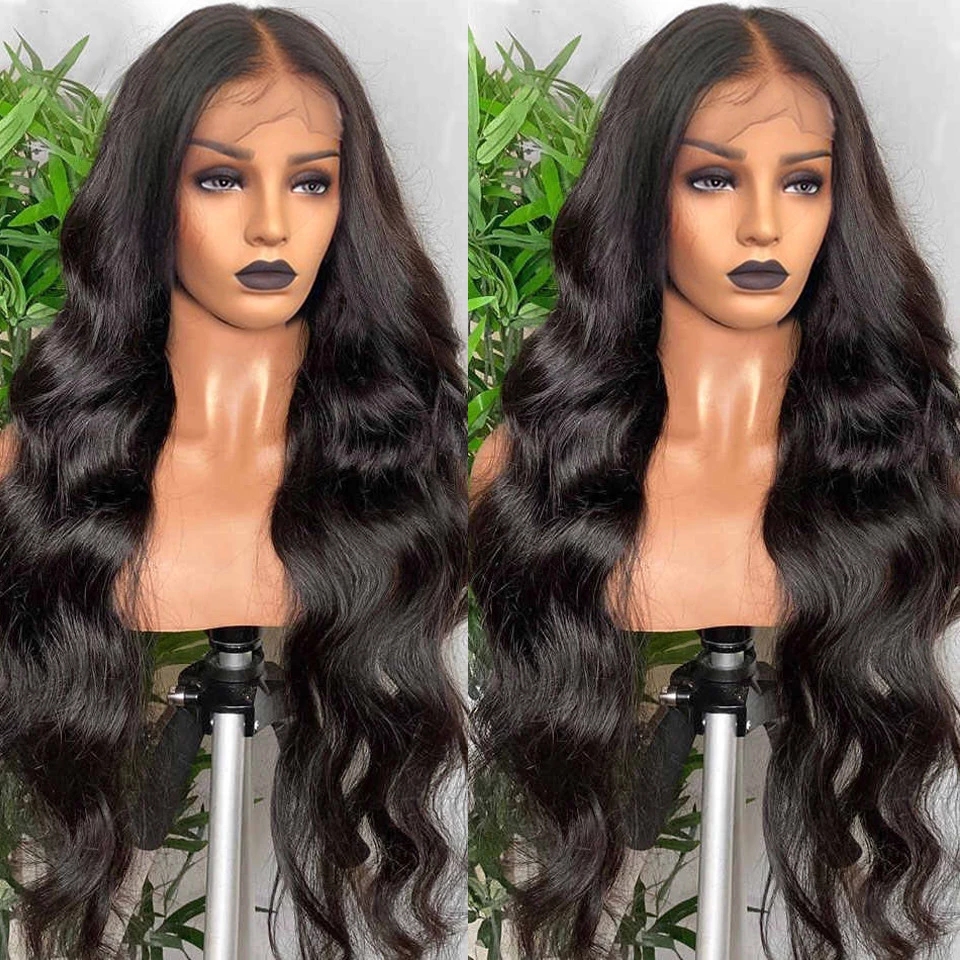 Woman wearing glossy waves with centered part