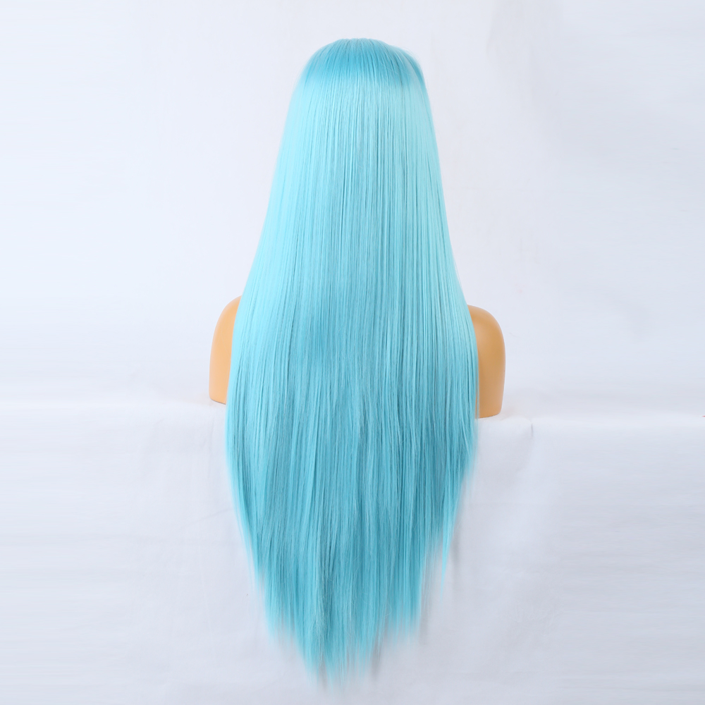 Full-size aqua wig arranged for complete coverage