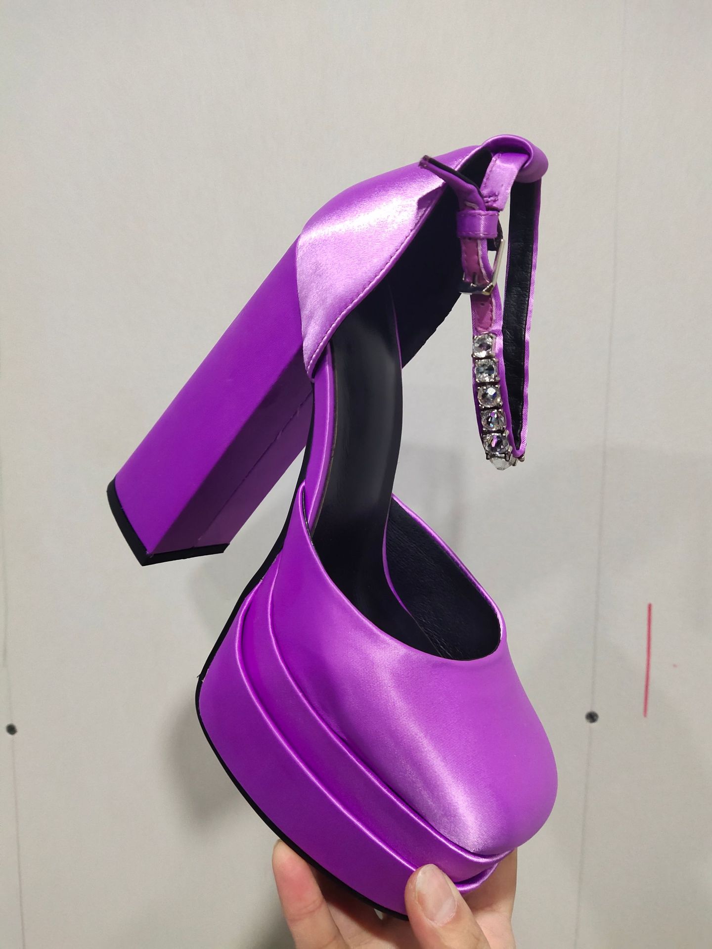 Super High Heel Platform Thick Heel Hollow Square Toe Satin Hate Sky High Baotou Catwalk Sandals High Heels image 4