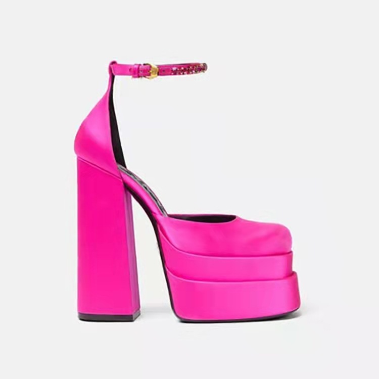 Super High Heel Platform Thick Heel Hollow Square Toe Satin Hate Sky High Baotou Catwalk Sandals High Heels image 3