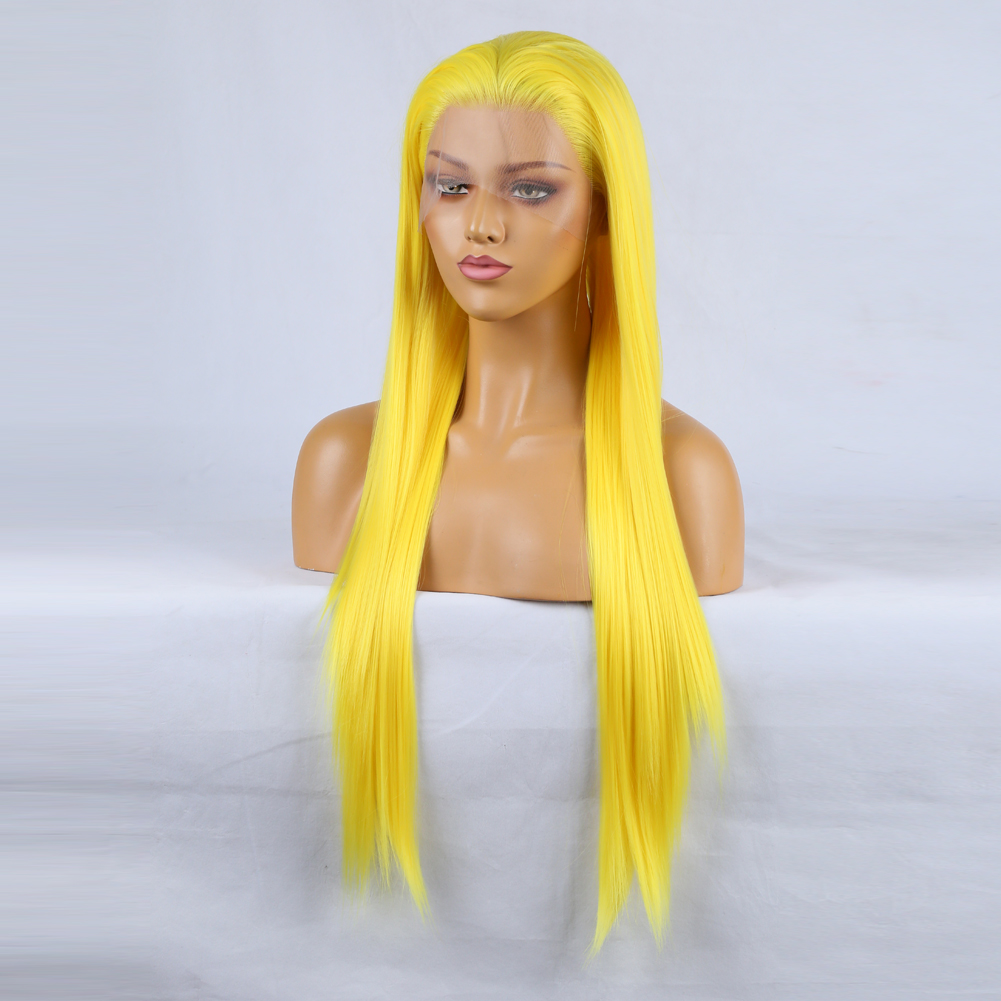 Three-quarter yellow wig with clean center part