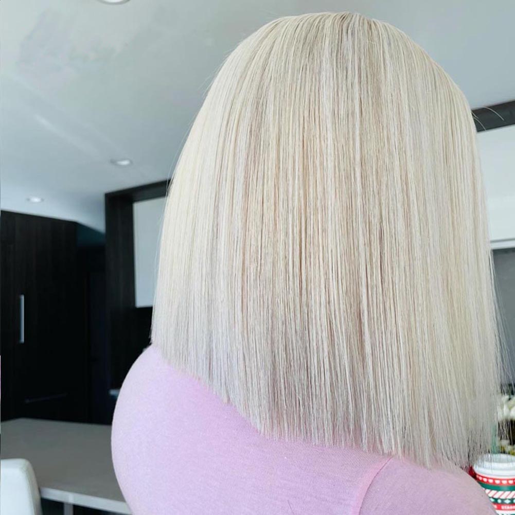 Back view of smooth straight shoulder-length fiber